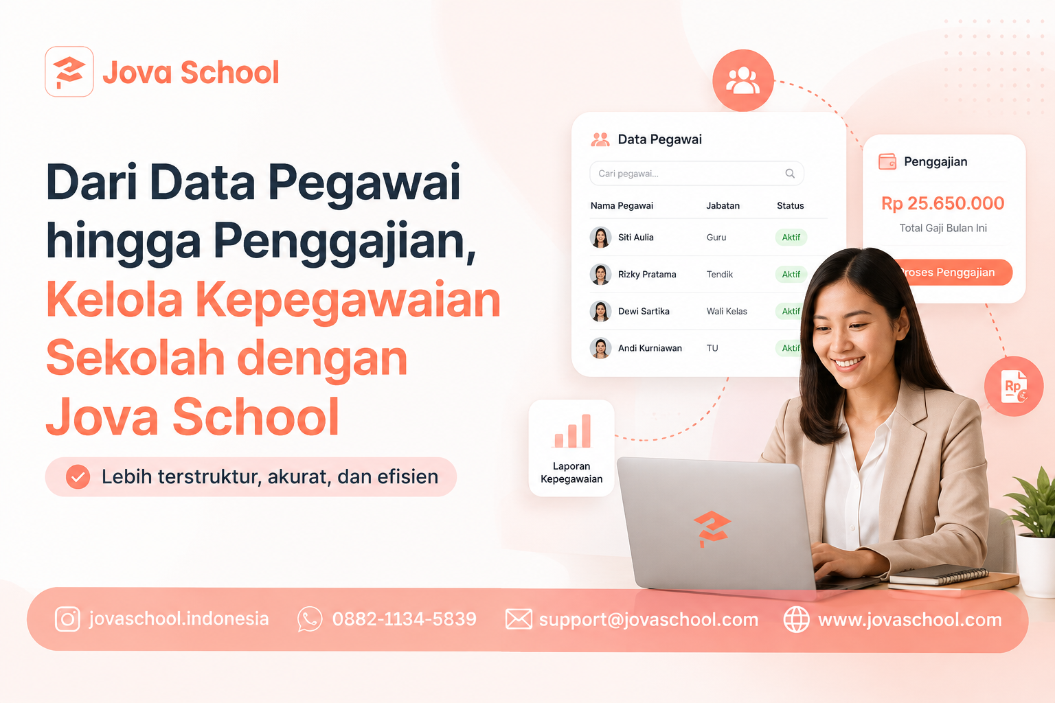 Dari Data Pegawai hingga Penggajian, Kelola Kepegawaian Sekolah dengan Jova School